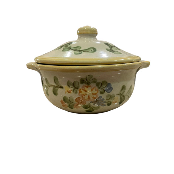 Louisville‎ Stoneware 9.5" Casserole Covered Dish w Lid Round Multicolor Flower - Picture 1 of 9